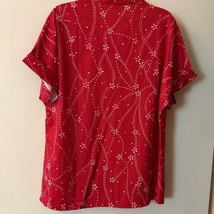 Red Short Sleeve Women’s Johnny Collar Blouse